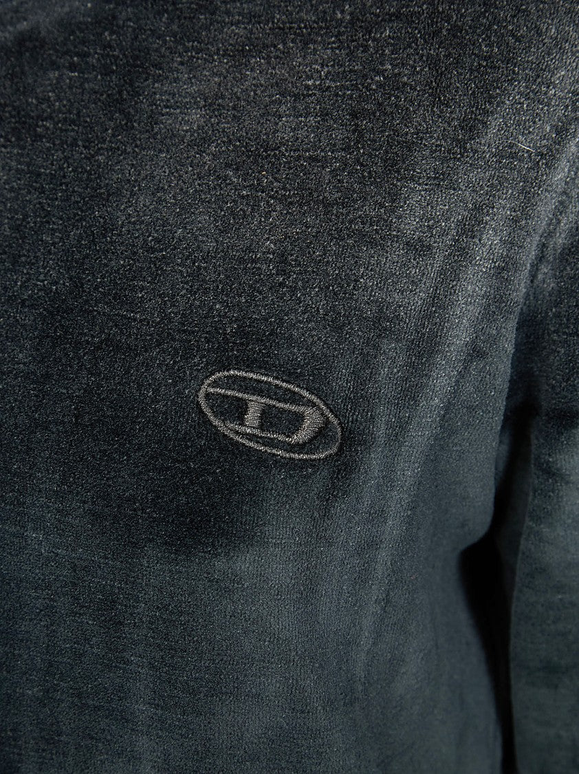 Diesel Velvety Black Zip-Up Hoodie With Spacious Hood