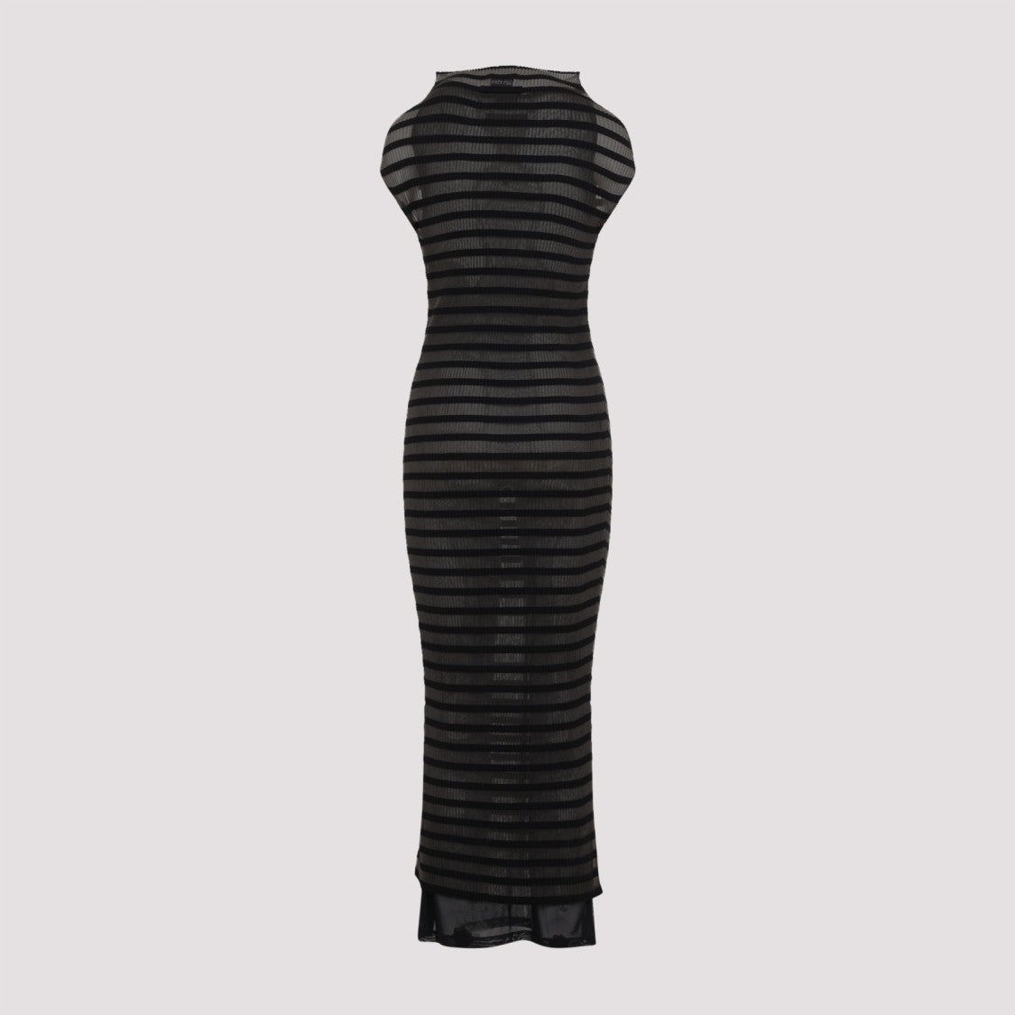 Jean Paul Gaultier Black High-Neck Striped Dress With Semi-Sheer Fabric