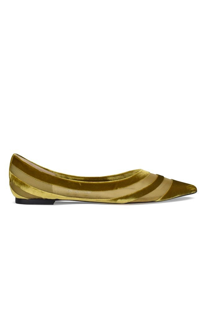 Jimmy Choo Lime-Green Velvet And Fishnet Ballerinas
