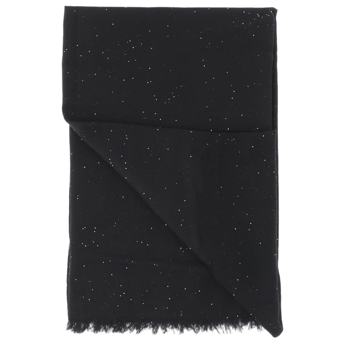Faliero Sarti Rectangular Wool Scarf With Fringed Edges And All-Over Sequin Embellishment