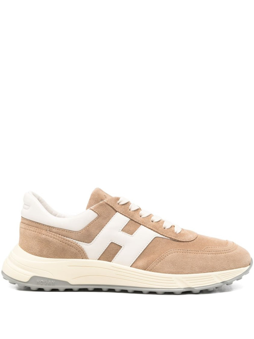 Hogan Brown Silk And Nylon Star Sneakers