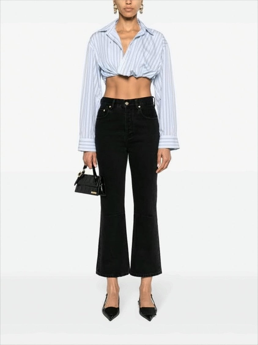 Jacquemus Cropped Black Denim Pants With Flared Leg