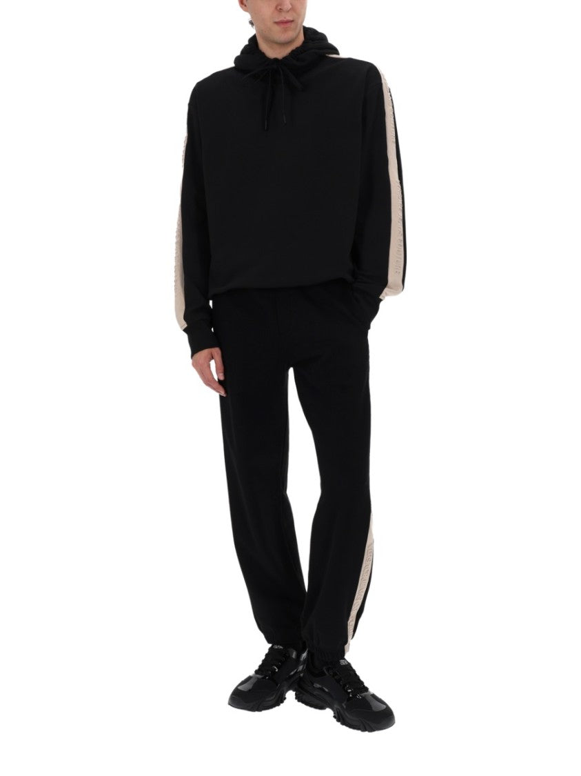 Versace Jeans Couture Black Beige Side Stripes Cotton Sweatpants