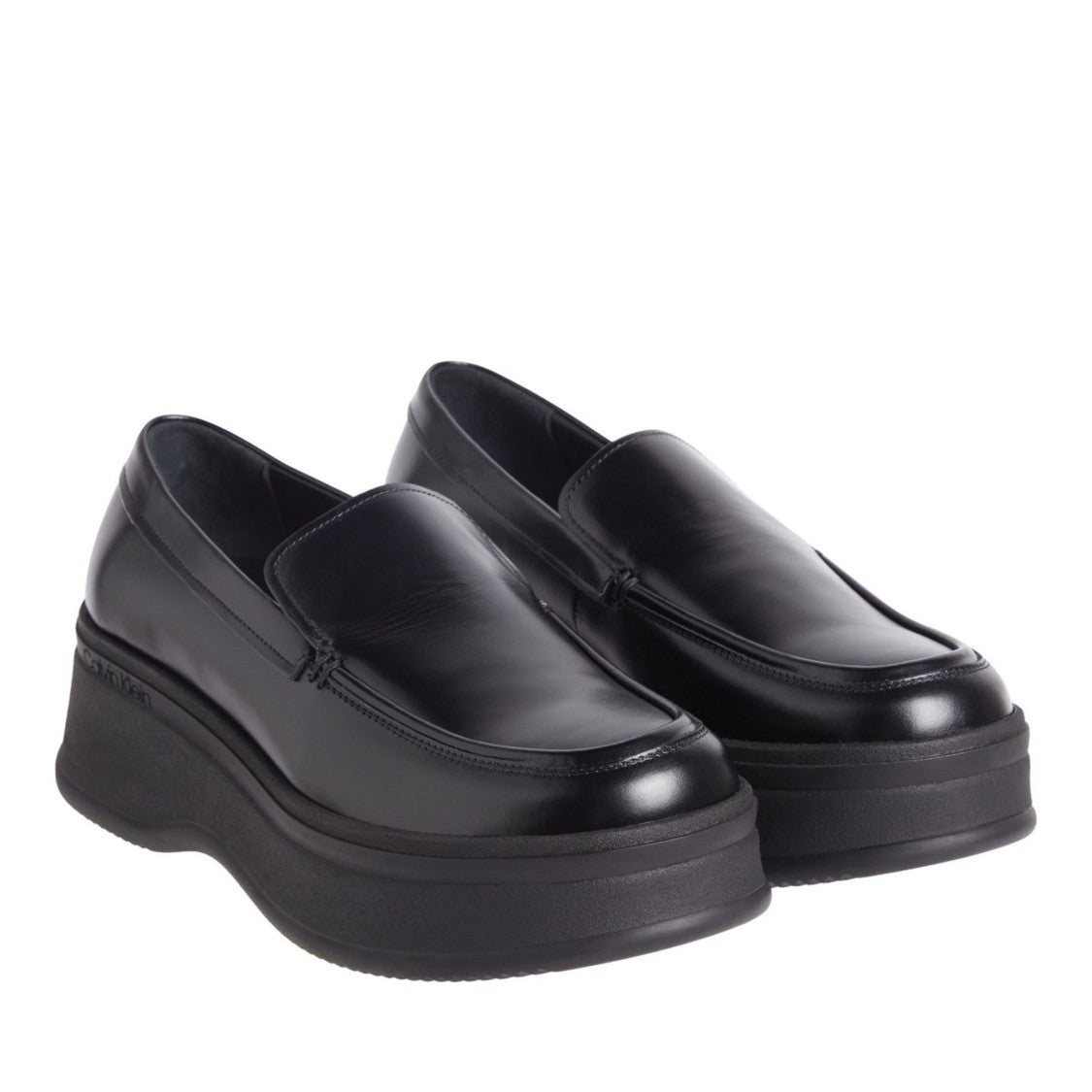 Calvin Klein Pitched Black Elevated Platform Leather Loafers