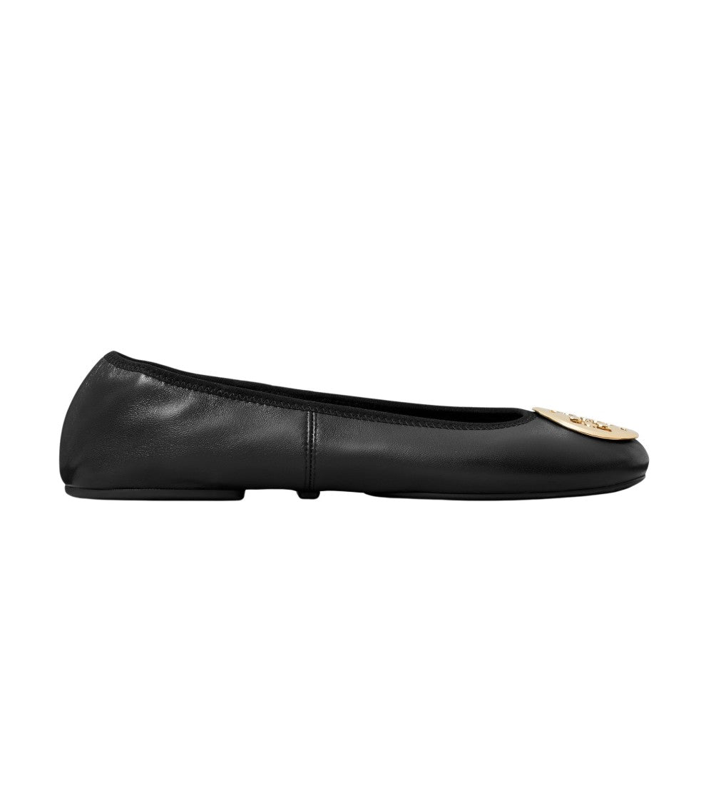 Tory Burch Leather Travel Ballet Flats With Logo Emblem