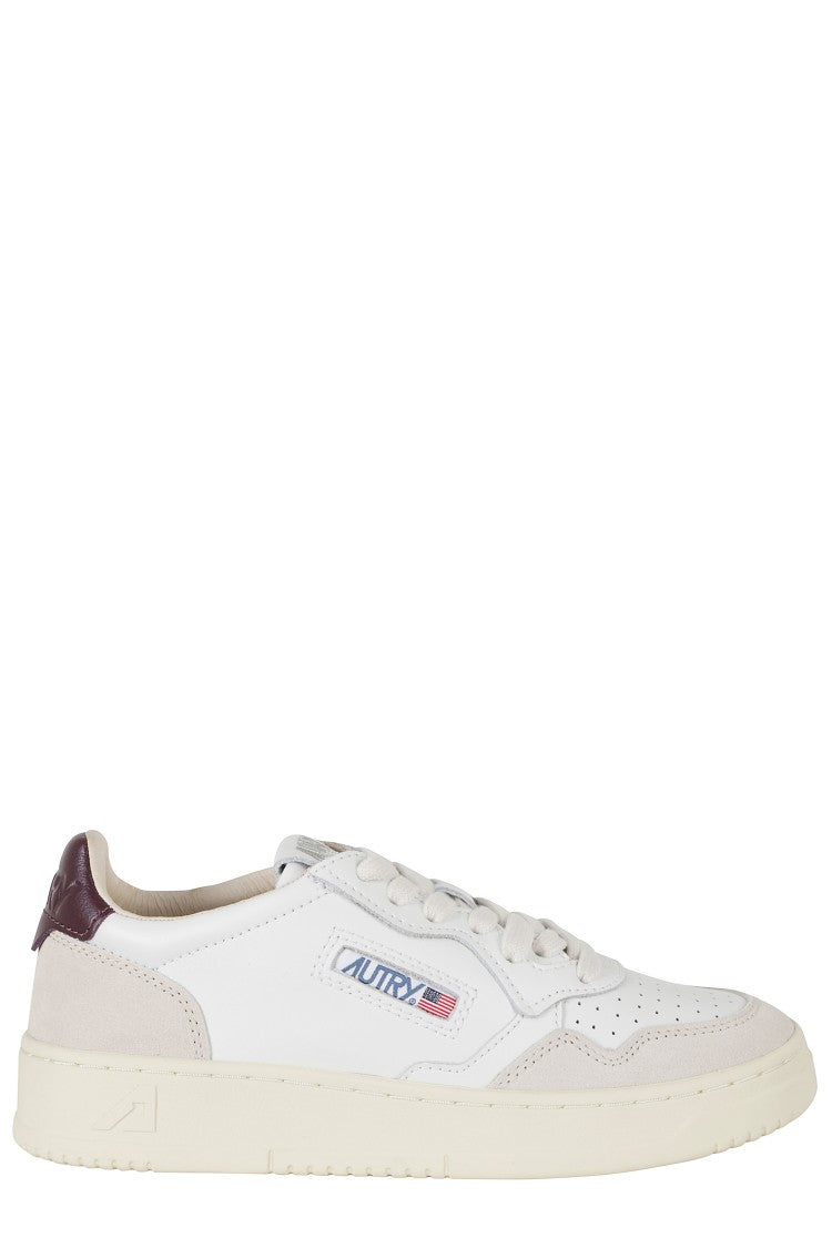 Autry White Burgundy Medalist Low Suede Inserts Leather Sneakers