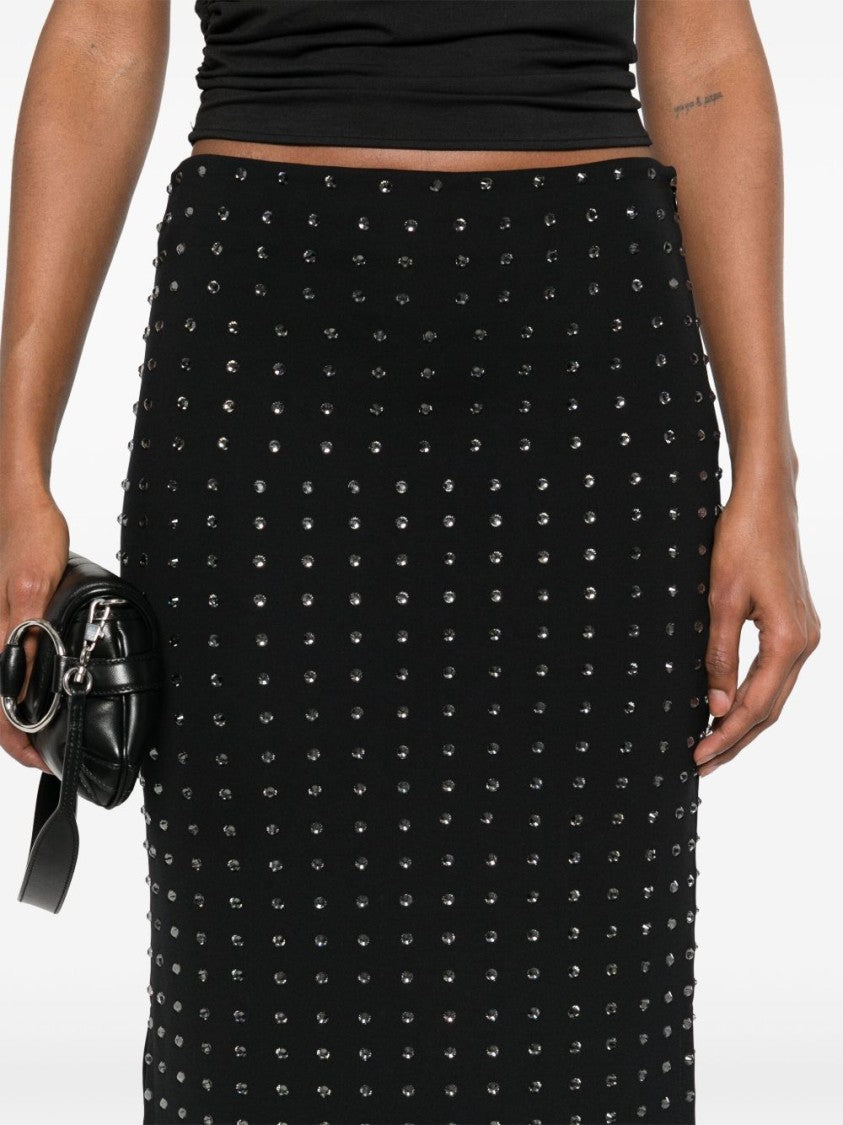 Sportmax Fitted Black Skirt With Crystal Embellishments And Side Slits