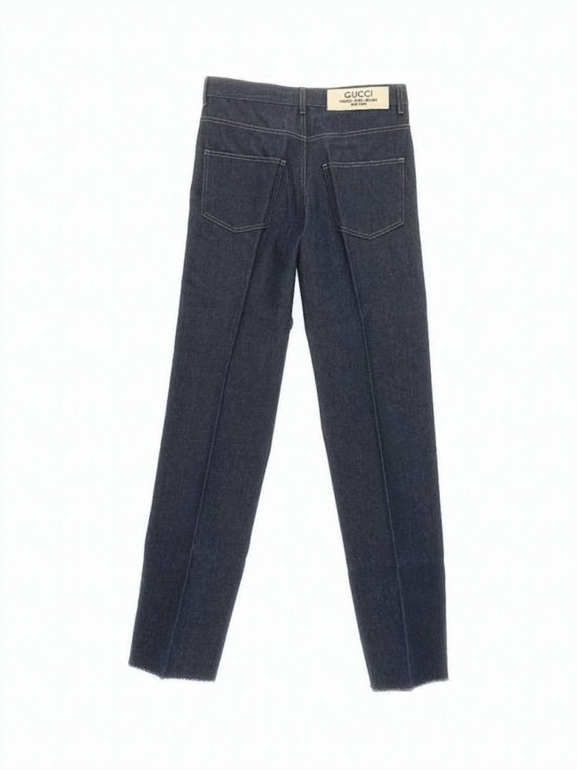 Gucci Mid-Rise Straight-Leg Denim Pants With Gold Rivet Accents