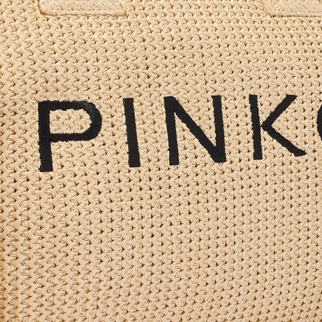Pinko Natural Raffia Shopping Bag With Contrast Logo And Decorative Tassels