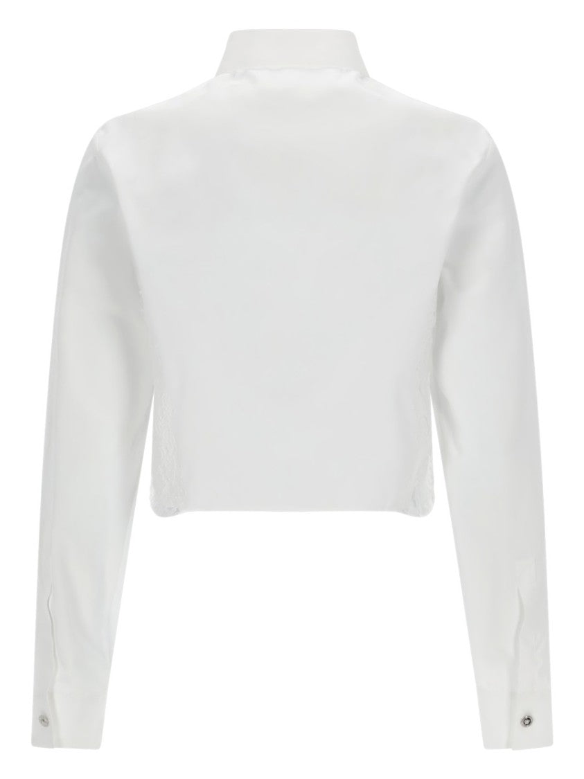 Versace White Lace Inserts Cropped Cotton Shirt