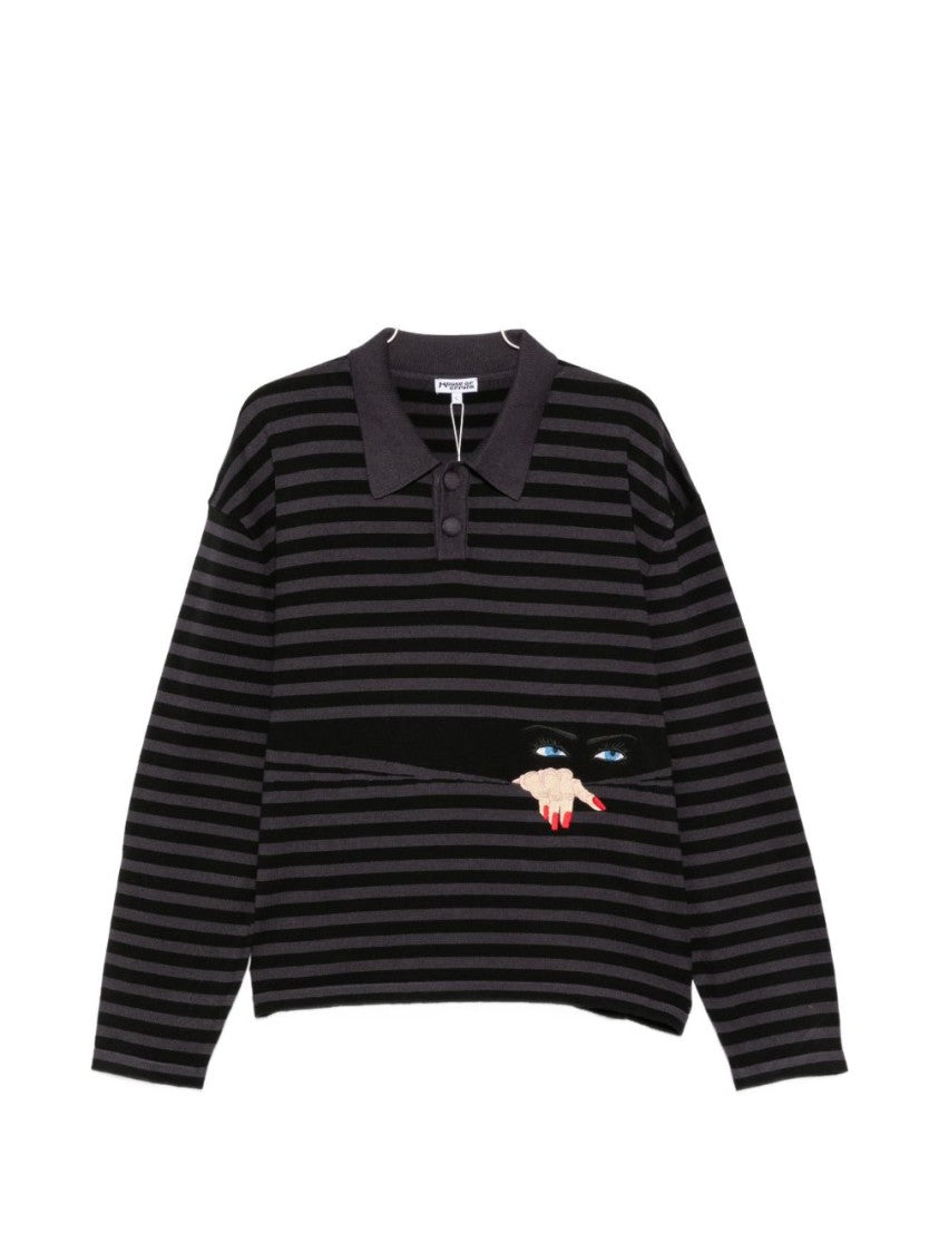House Of Errors Horizontal Stripe Knit Sweater With Unique Embroidery