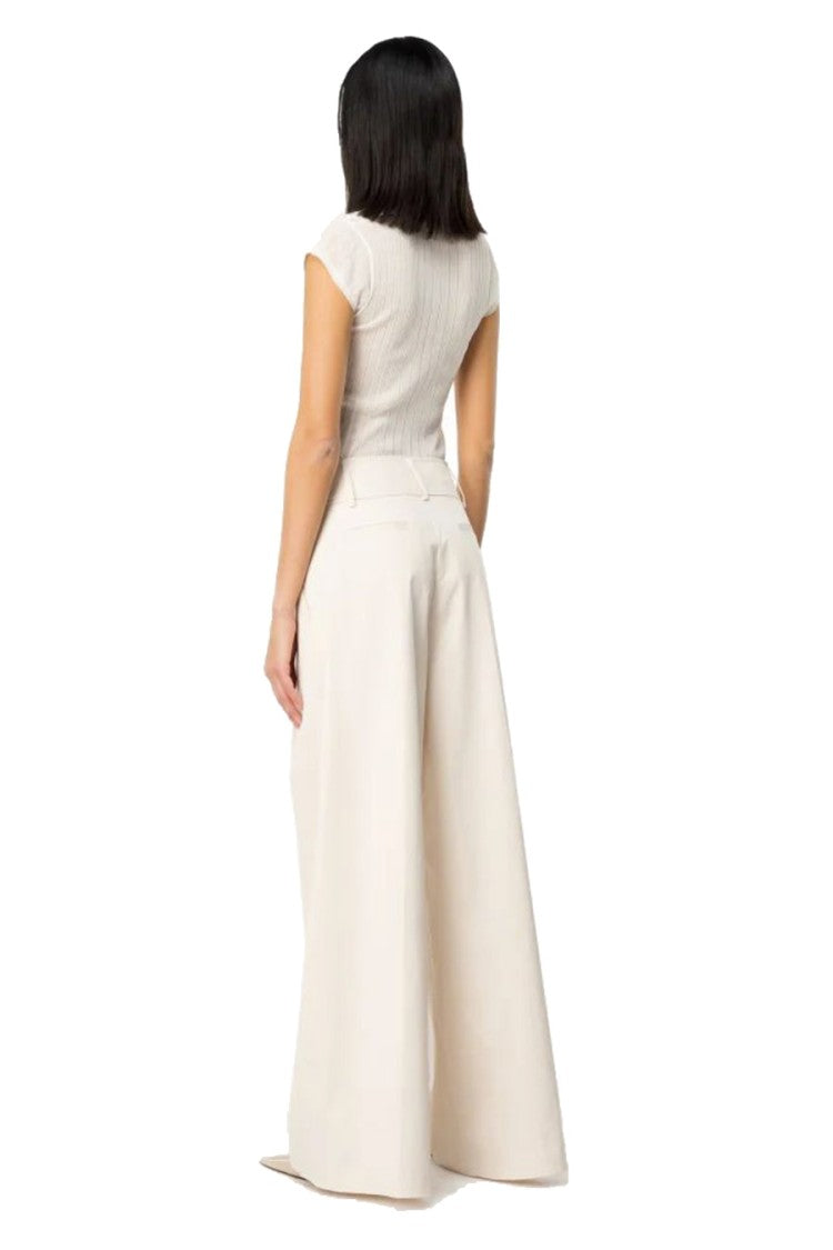 Pinko Cropped White Top Puffed Sleeves Neckline