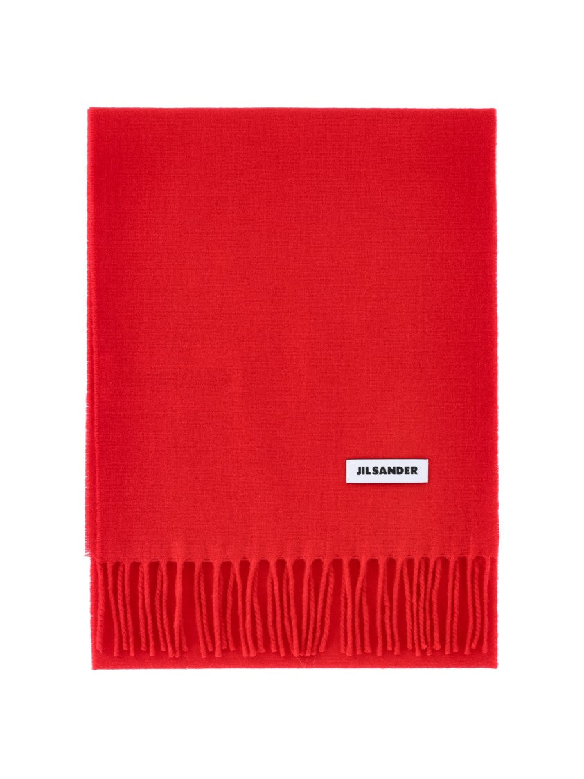 Jil Sander Red Virgin Wool Blend Fringed Scarf
