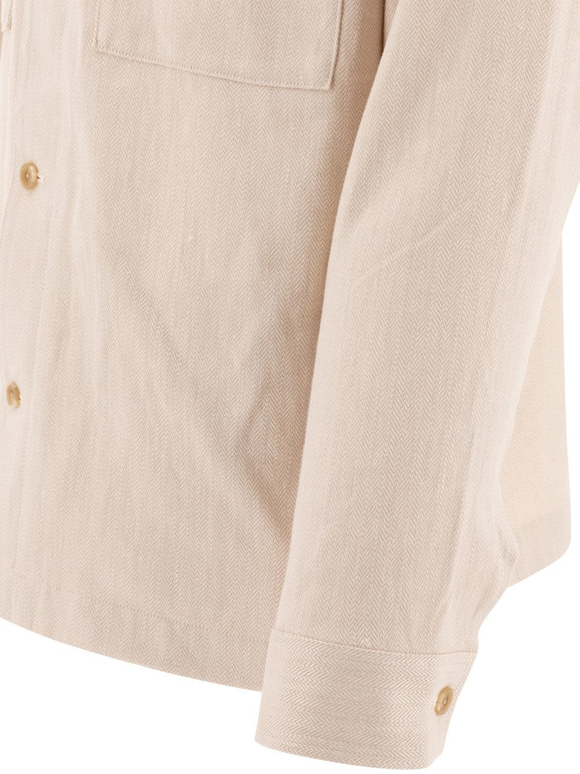 Vince Beige Linen Overshirt With Classic Collar