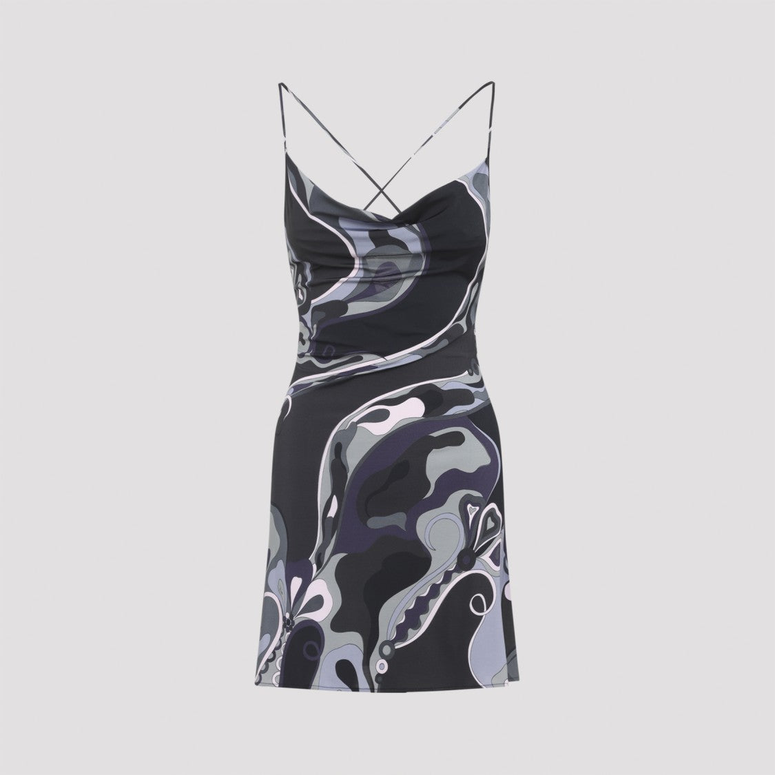 Pucci Cowl Neck Mini Dress With Abstract Swirling Pattern