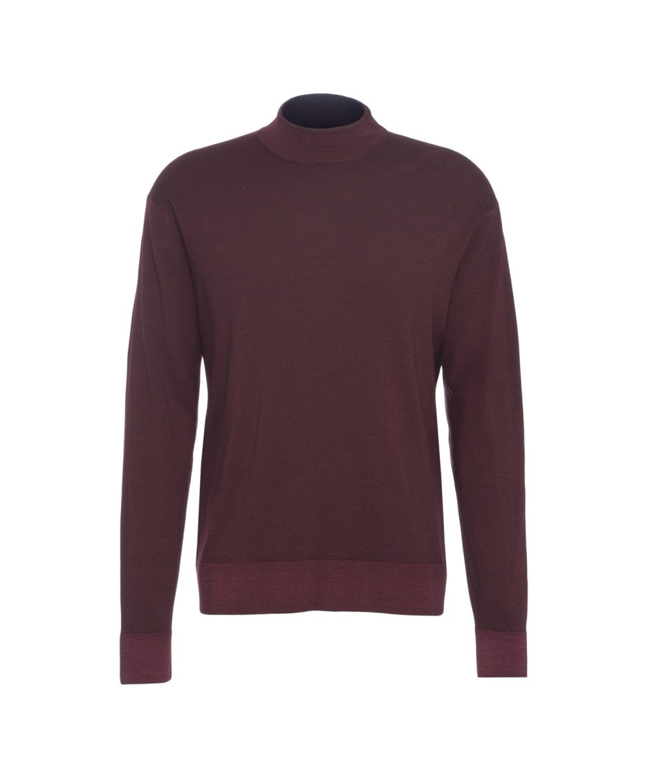 Paolo Pecora High Collar Fine Knit Pullover In Rich Burgundy