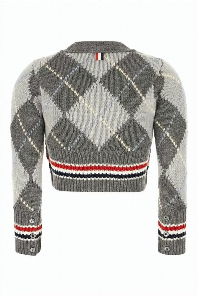 Thom Browne Cropped Argyle Cardigan With Striped Detailing