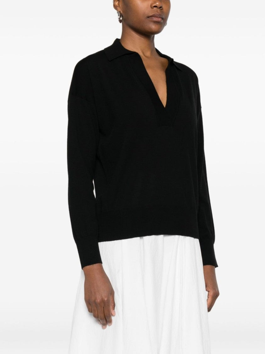 Alpha Studio Long-Sleeve Black Merino Wool Top
