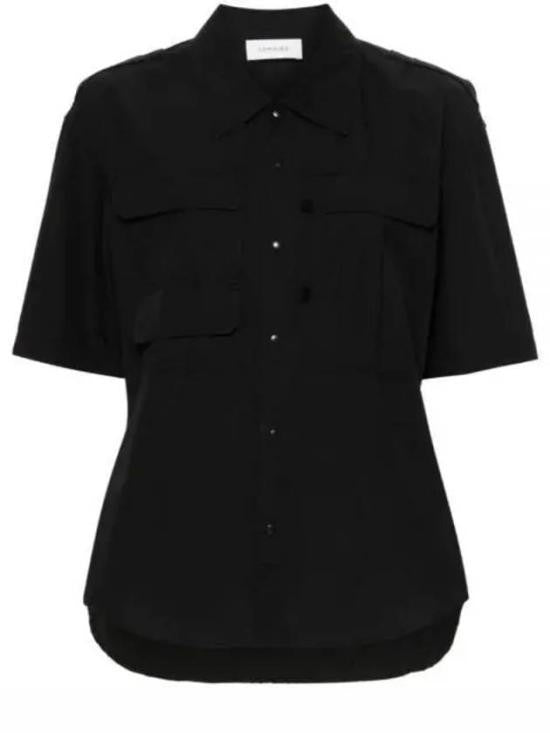 Lemaire Structured Black Blouse With Classic Collar And Utility Pockets
