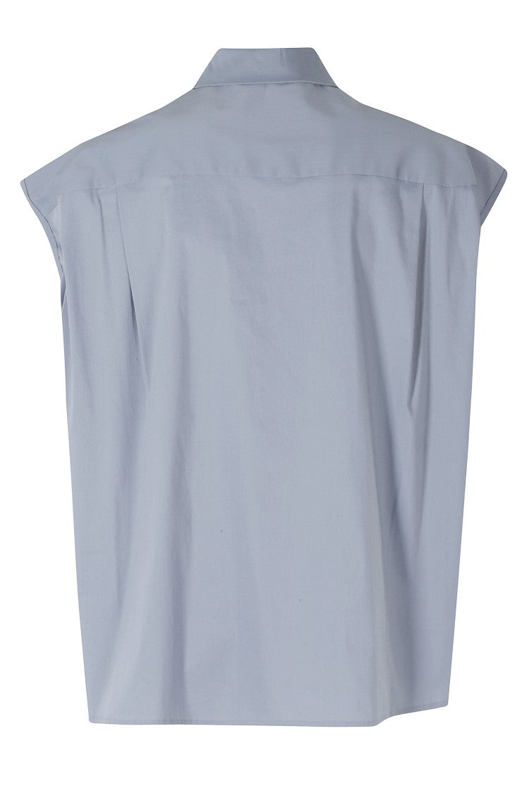 Semi Couture Light Blue Lottie Oversized Chest-Pocket Cotton Shirt