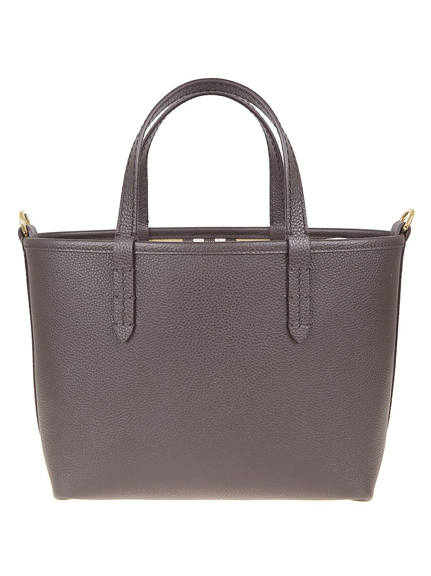 Burberry Reversible Grained Calfskin Tote With Burberry Check Lining