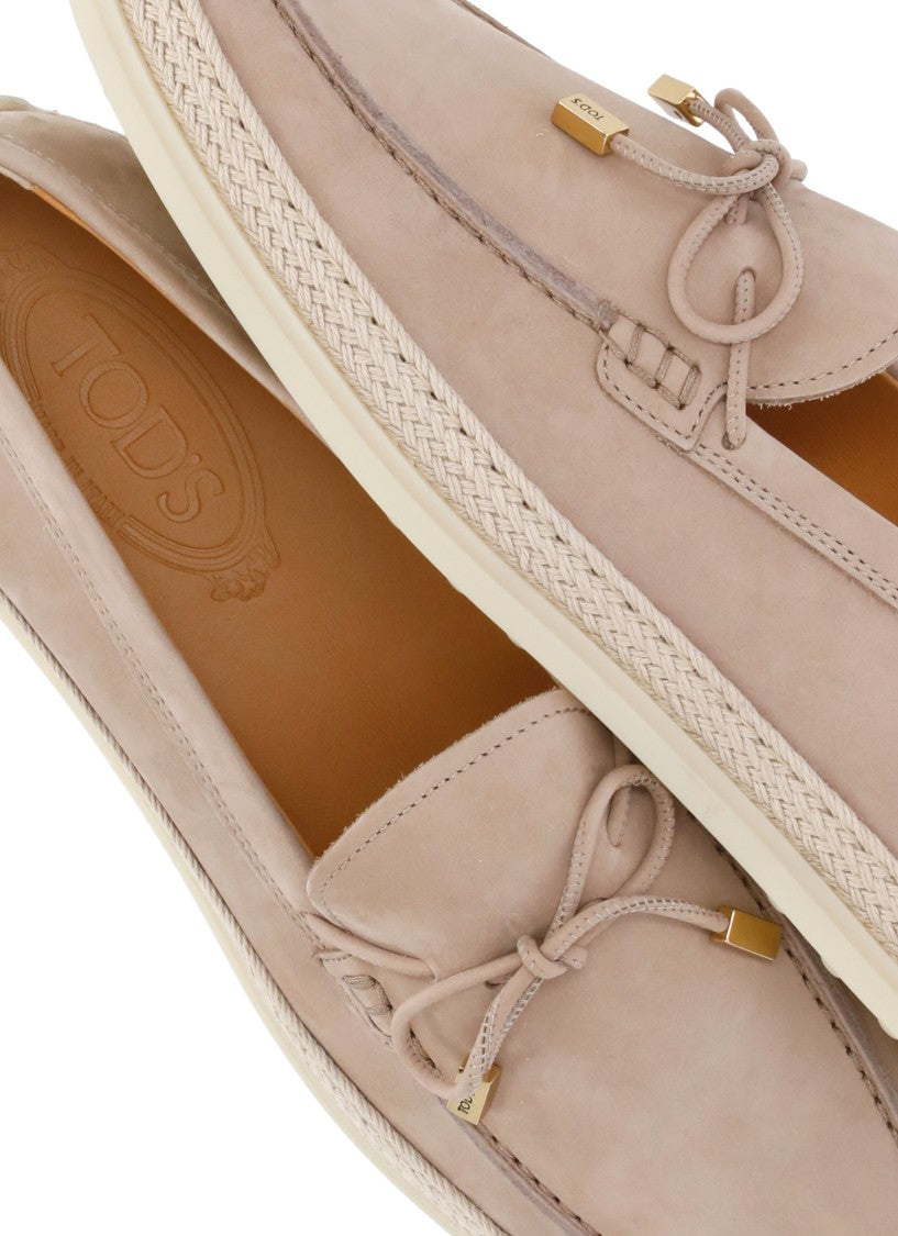 Tod's Pink Rafia Woven Leather Loafers