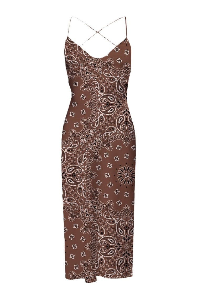 Mc2 Saint Barth Crisscross Back Midi Dress With Intricate Paisley Pattern
