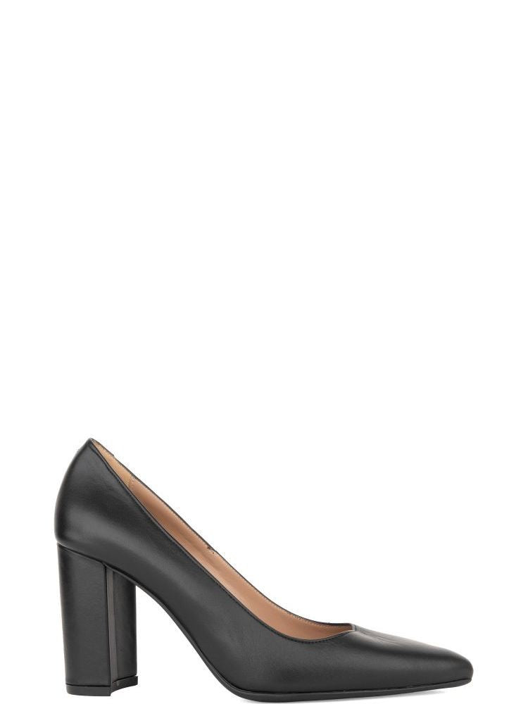 Sergio Moretti Black Classic Pointed-Toe Leather Block-Heel Pumps