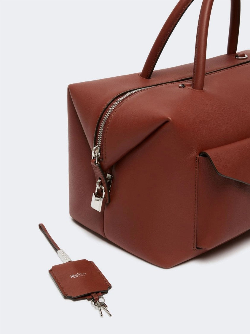 Max Mara Brown Mxaholdallcargo Structured Leather Holdall Bag