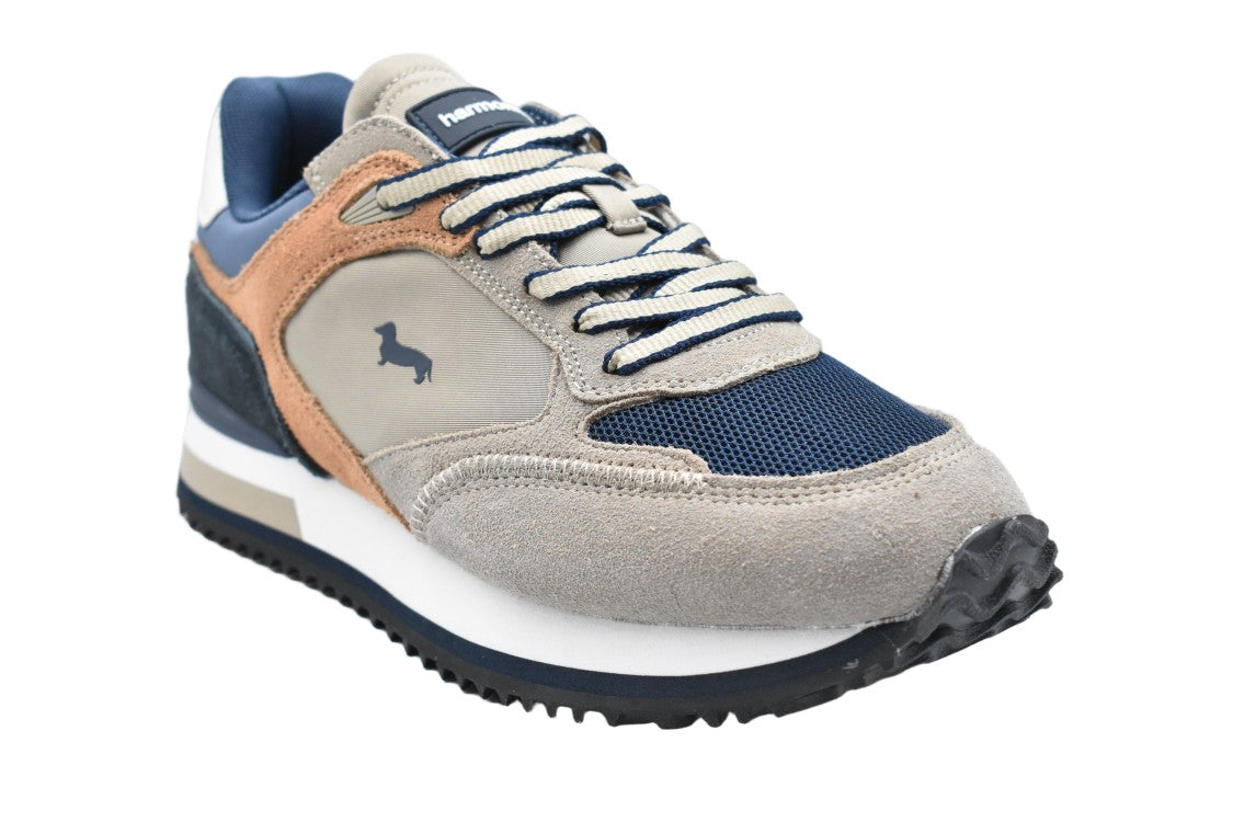 Harmont & Blaine Beige And Navy Suede Panel Sneakers