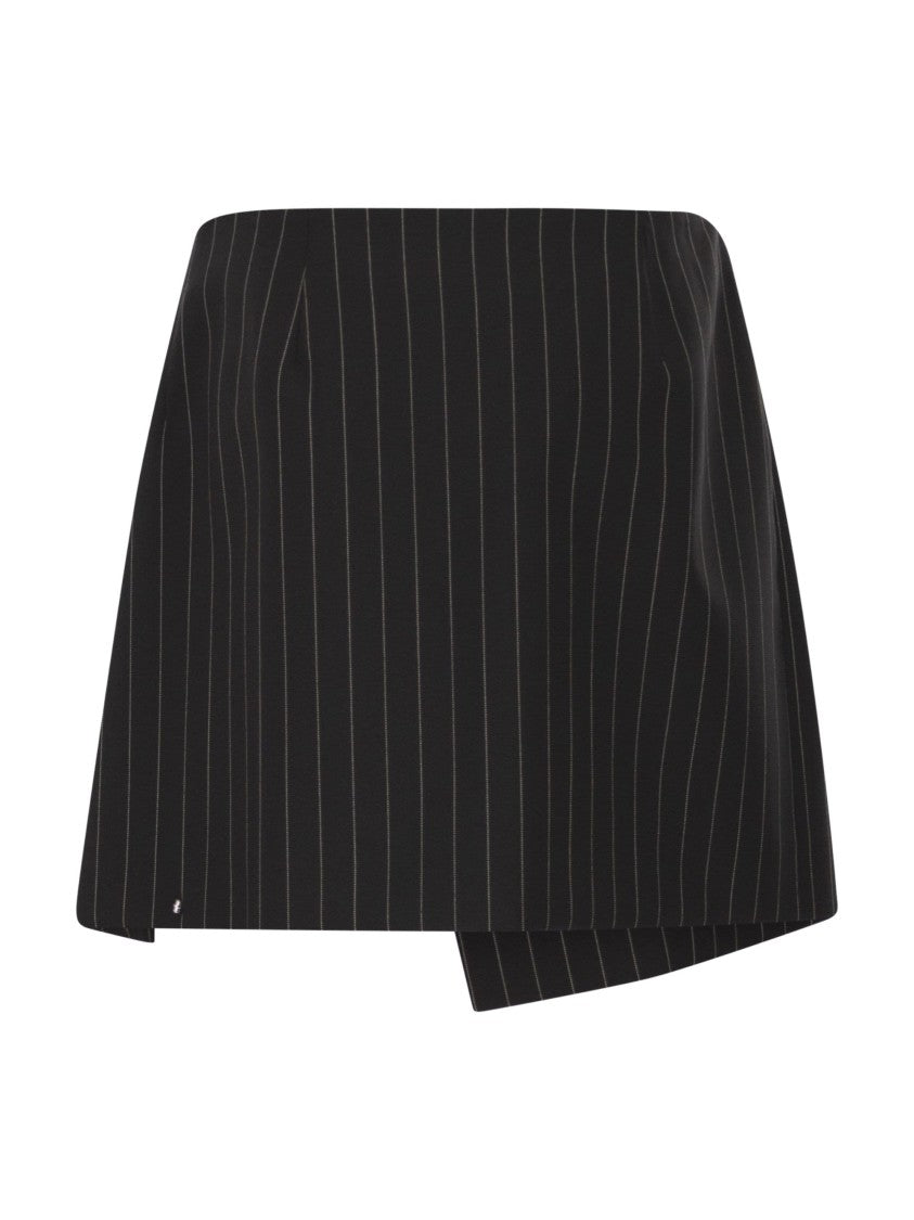Sportmax Black Pinstripe Double Wrap Mini Skirt