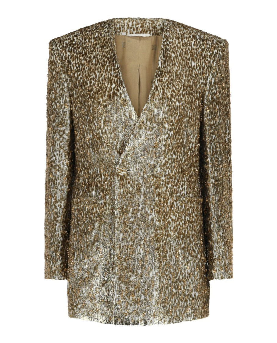 Givenchy Beaded Animal Print Single-Breasted Blazer