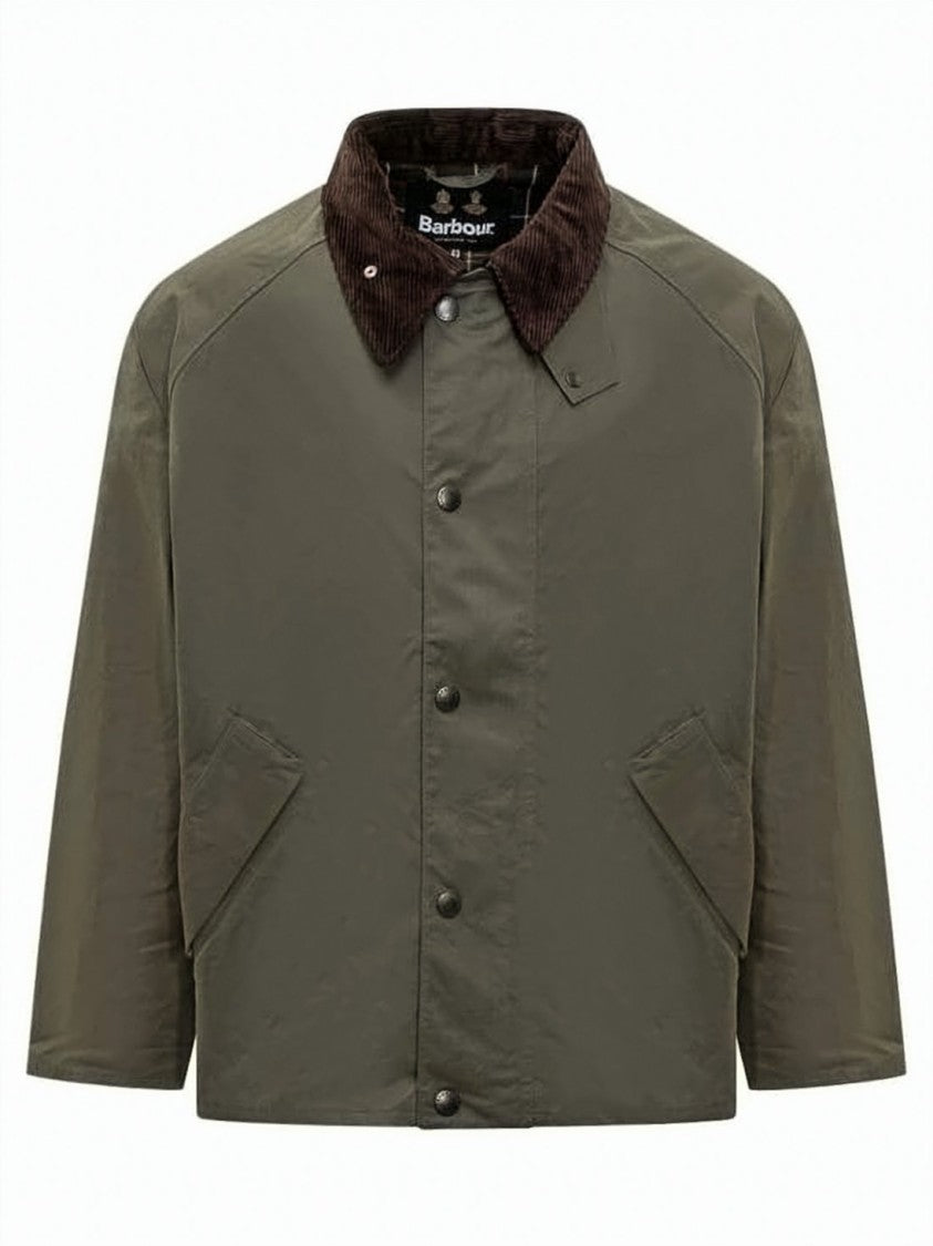 Barbour Cropped Matte Olive Green Jacket With Corduroy Collar