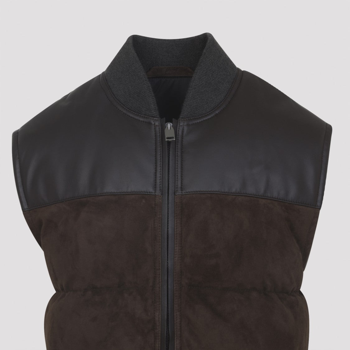 Brioni Puffer Dark And Brown Leather Gilet