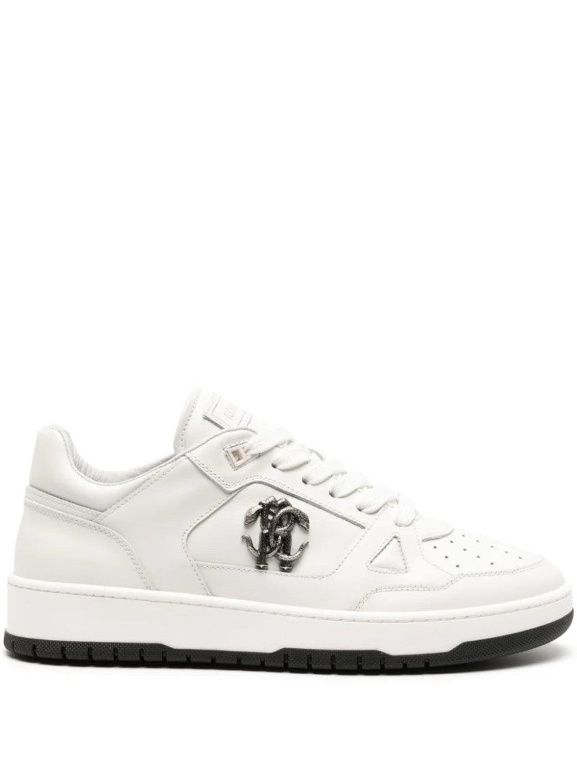 Roberto Cavalli White Cow Leather Trainers With Iconic Logo