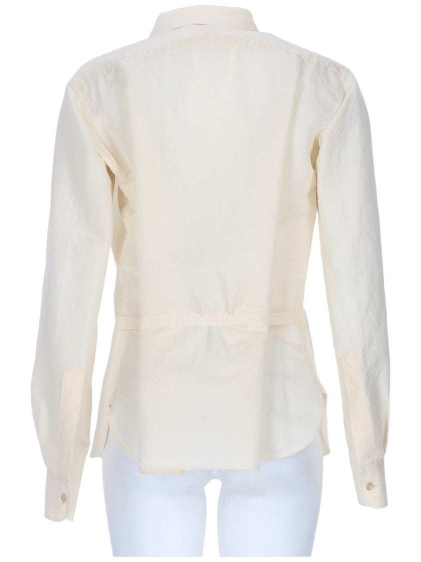 Maison Margiela Silk And Cotton Blend Blouse With Classic Collar And Puffed Sleeves