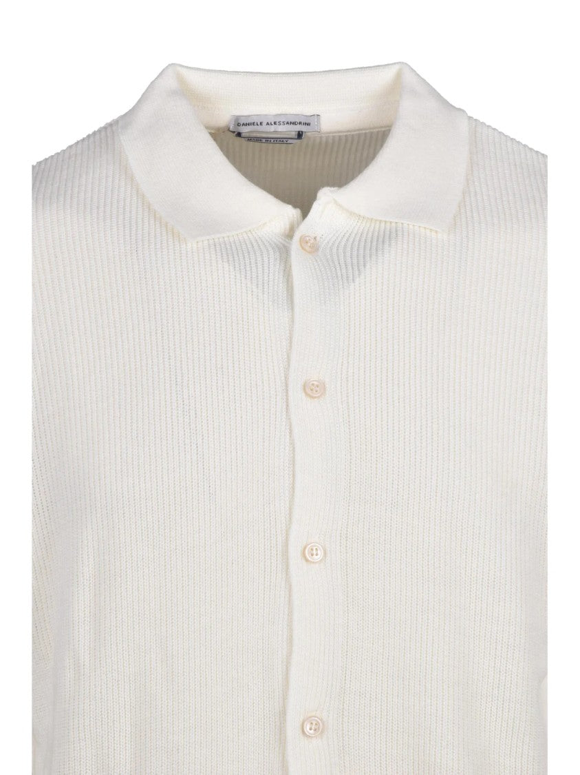 Daniele Alessandrini White Acrylic-Blend Ribbed Cardigan