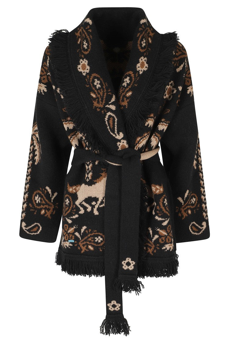 Alanui Island Roots Geometric Jacquard Fringed Wool Cardigan