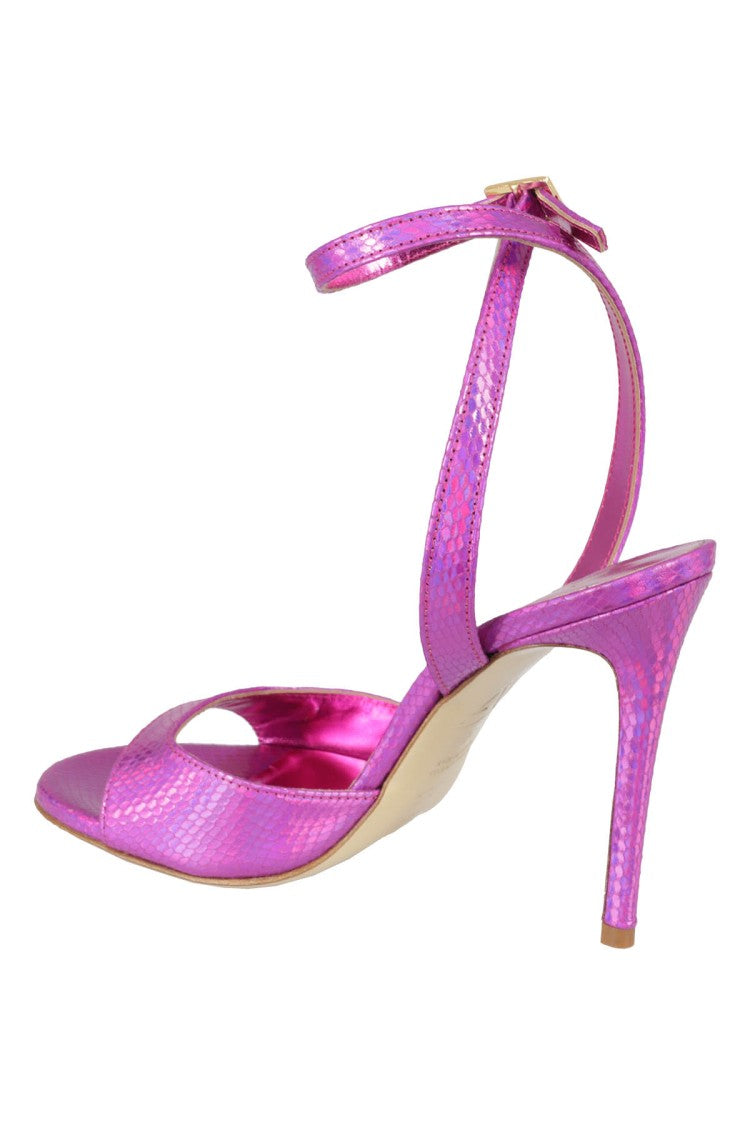 Giampaolo Viozzi Fuchsia Python Print Sandal With Ankle Strap