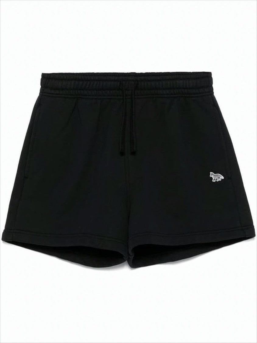 Maison Kitsuné Relaxed Fit Black Cotton Shorts With Drawstring Waist
