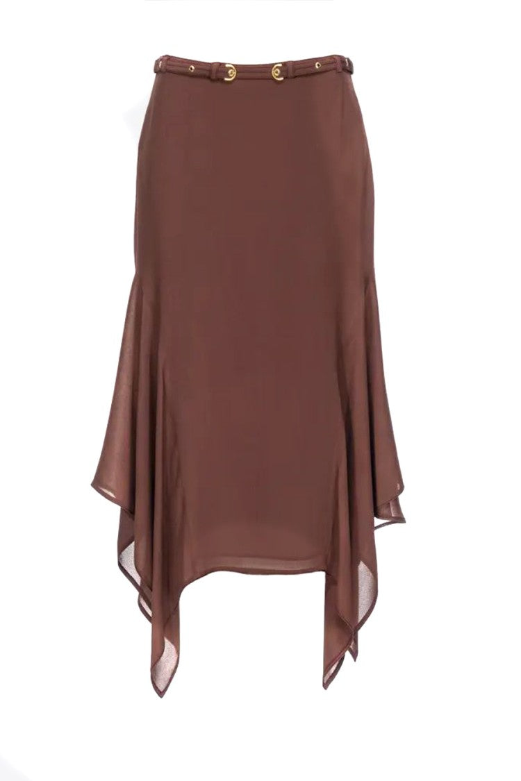 Pinko Brown Polyester Godet Midi Skirt