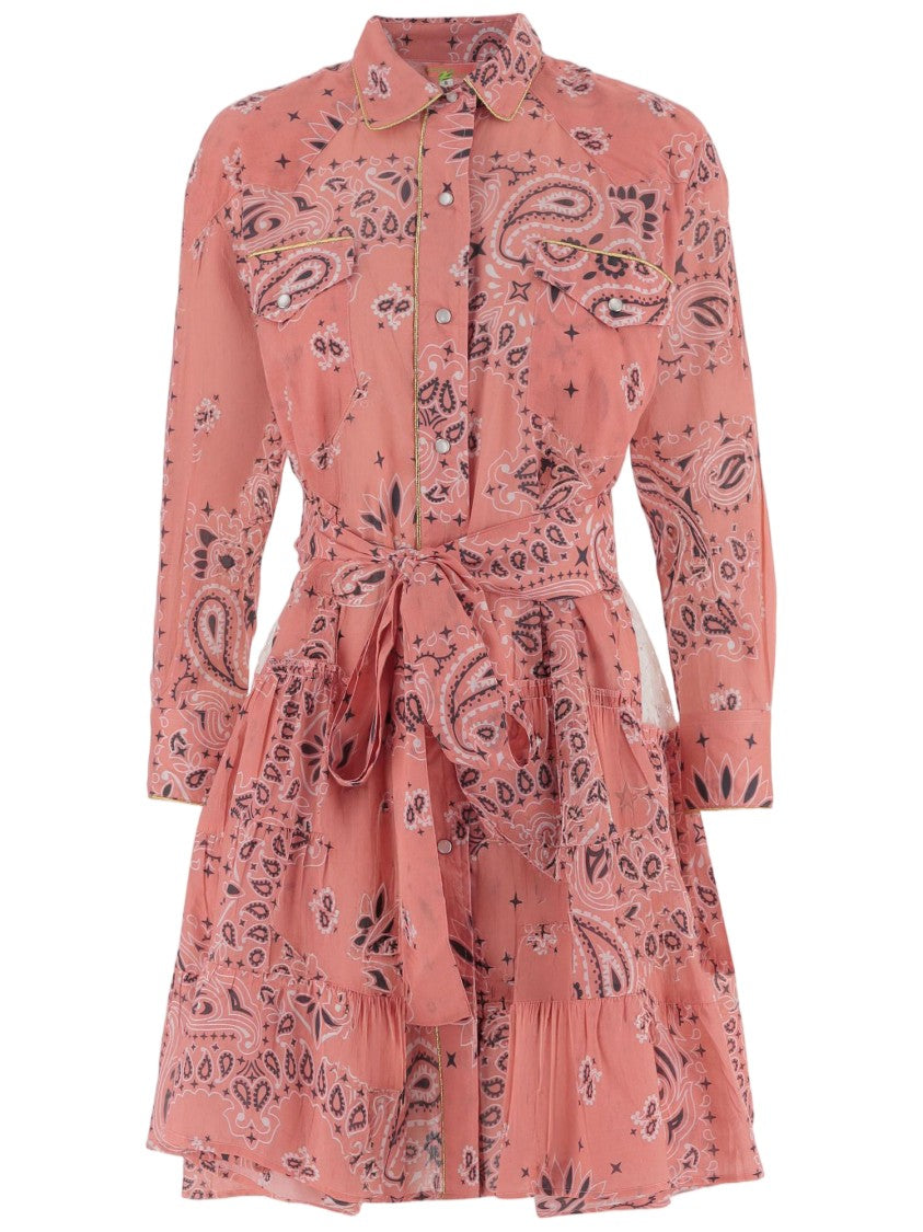 Pep's Cannes Cotton Dress With All-Over Damask Pattern And Ruffled Skirt