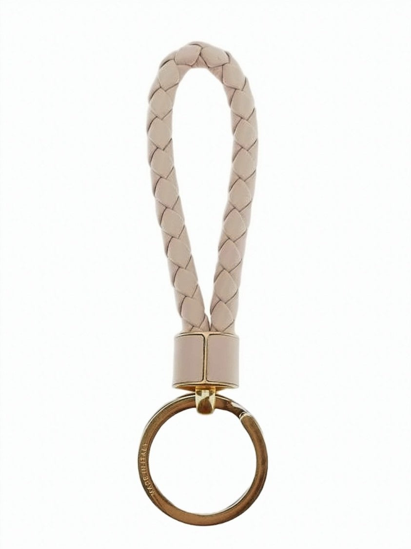 Bottega Veneta Braided Lambskin Leather Keyring With Polished Gold-Tone Ring