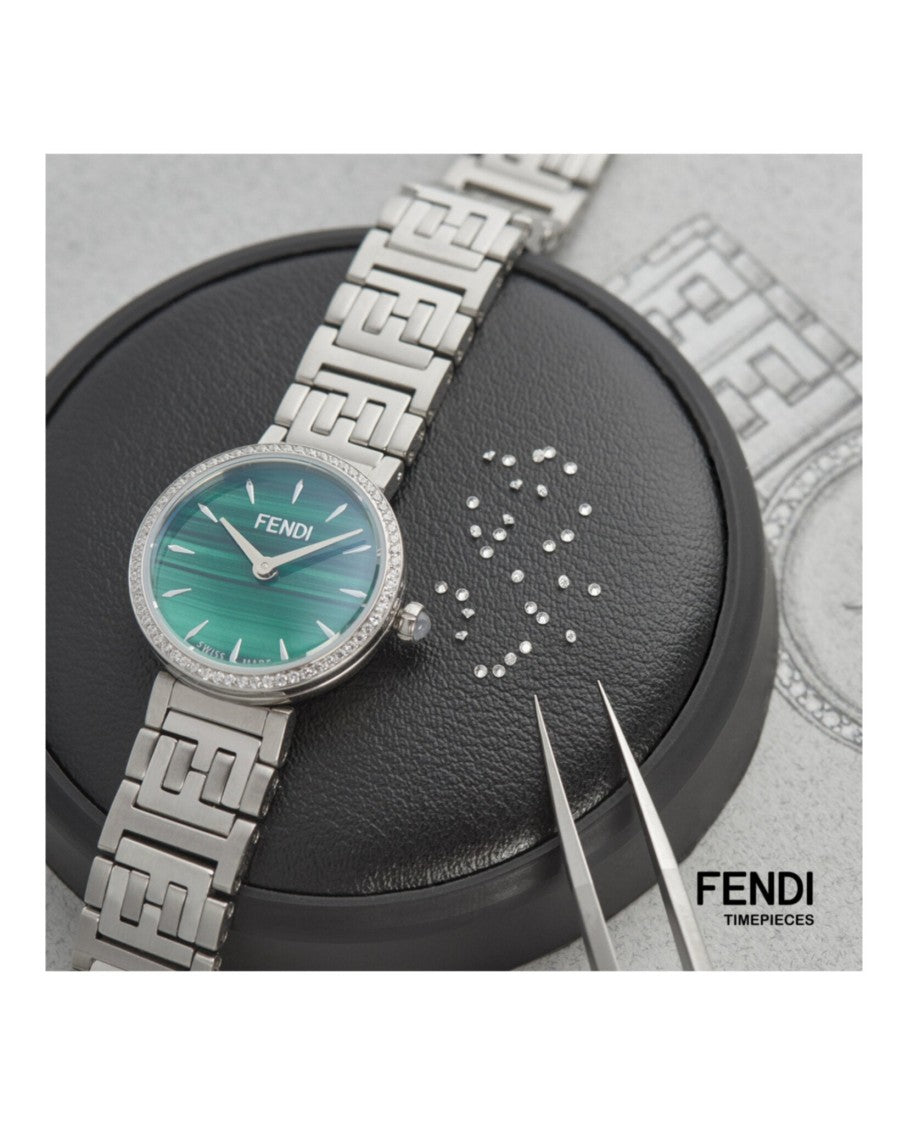 Fendi Fendi Diamond-Embellished Watch With Green Malachite Dial
