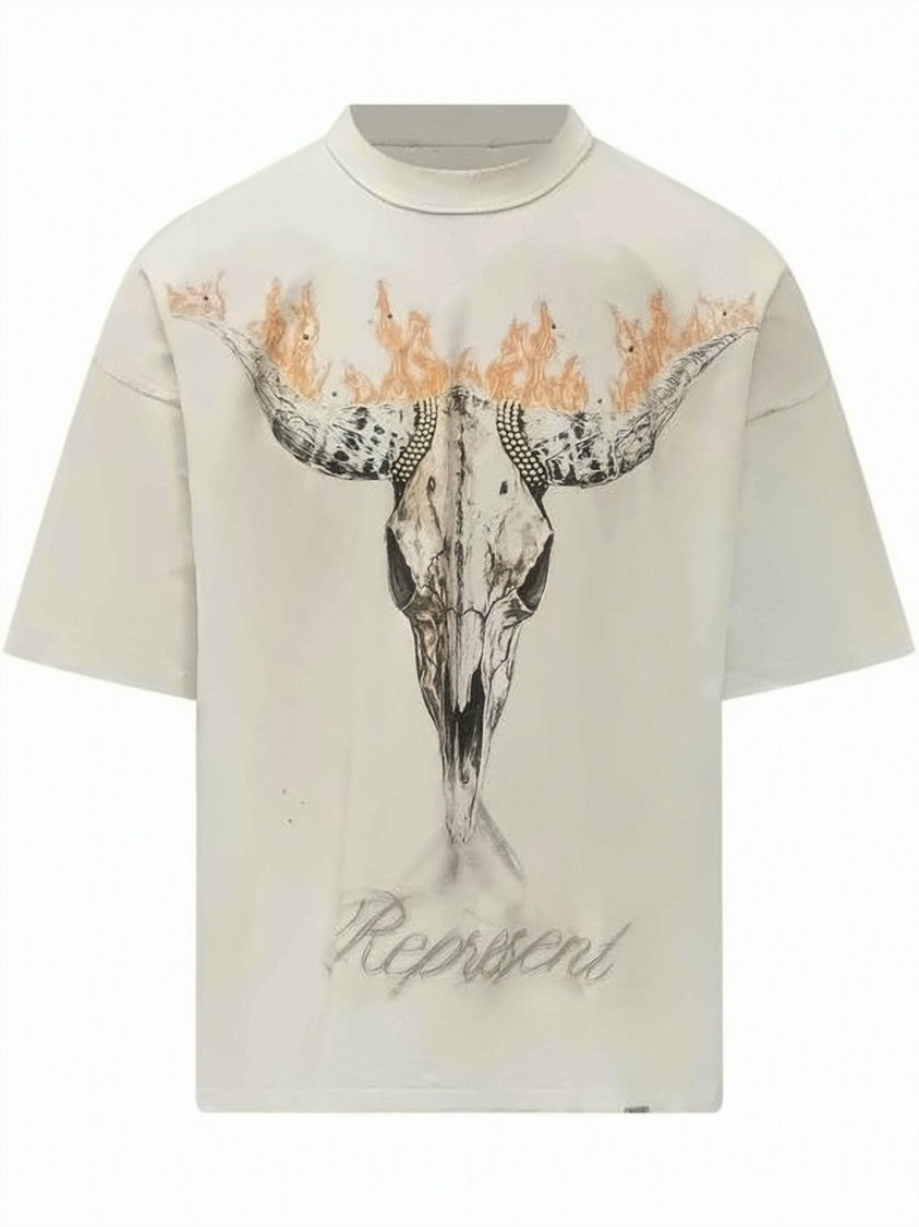 Represent Relaxed-Fit Graphic T-Shirt With Bull Skull Motif
