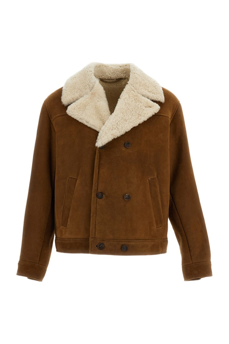 Emmeti Brown Suede Shearling Double-Breasted Jacket