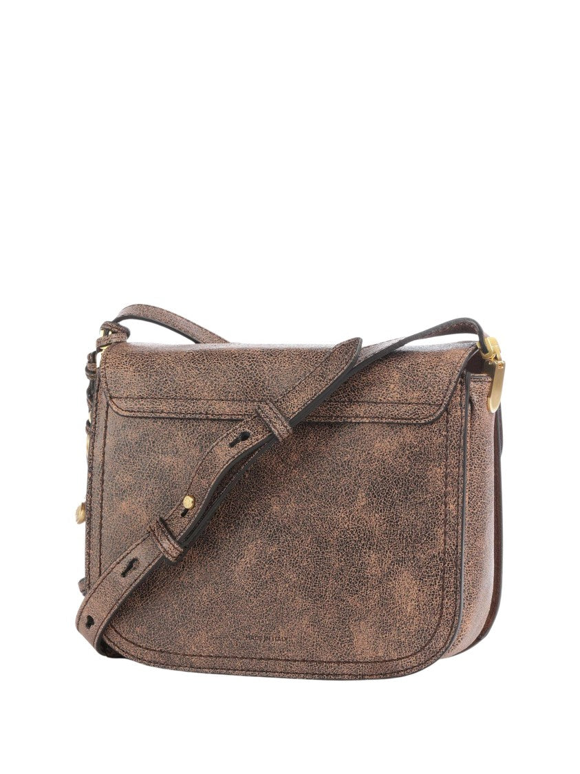 The Bridge Textured Leather Shoulder Bag With Gold Accents And Tassel