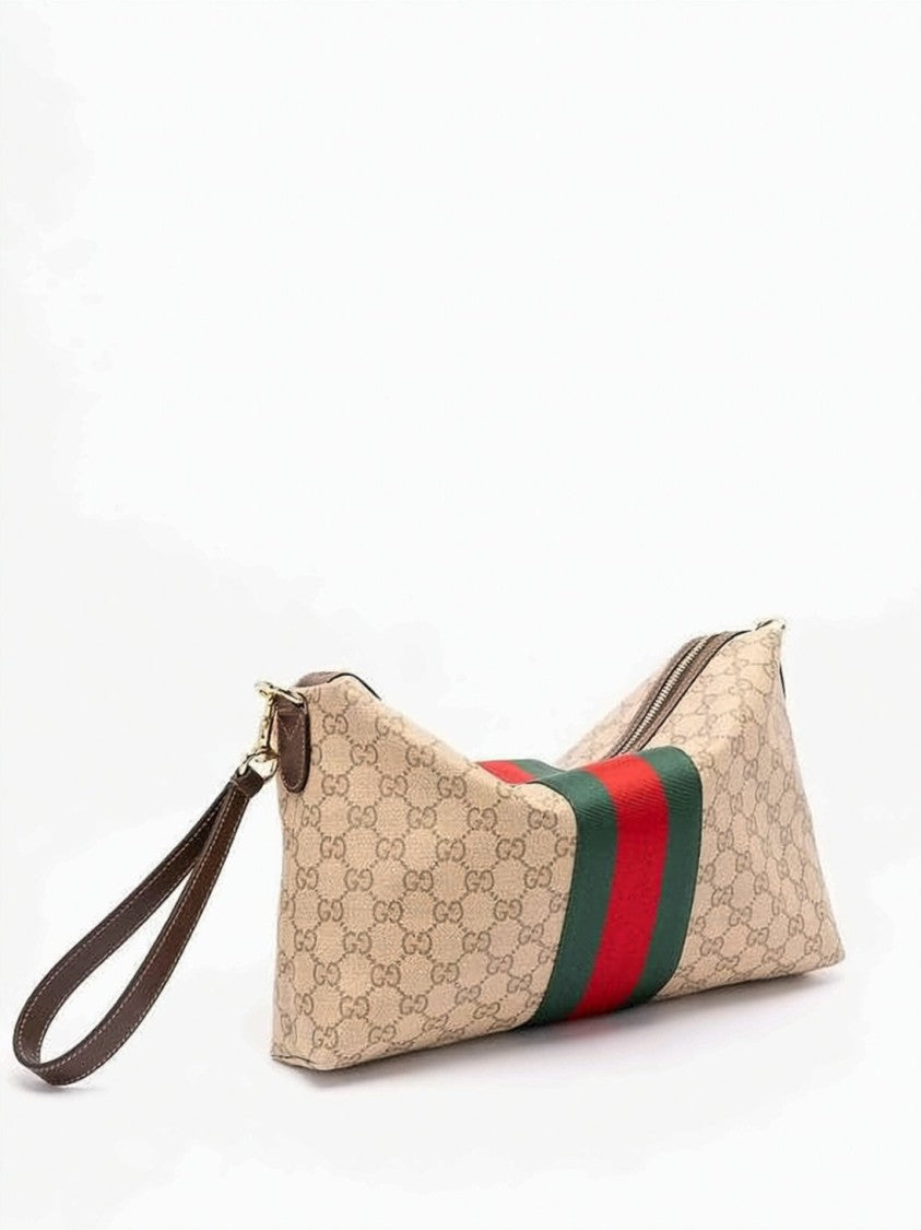 Gucci Structured Monogram Canvas Crossbody Bag With Green