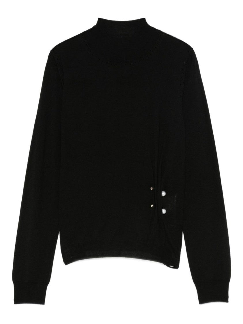 Liu Jo High-Neck Pearly Accent Black Sweater