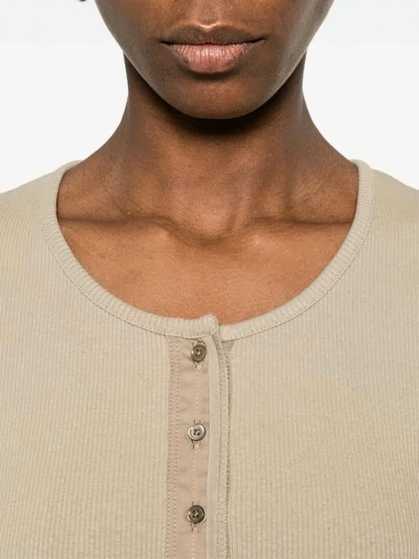 Lemaire Ribbed Knit Short-Sleeved Top With Buttoned Placket